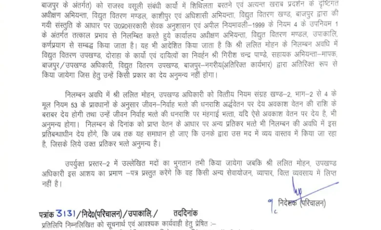 UPCL ने ललित मोहन को किया ससपेंड, ये बनी वजह… UPCL ने ललित मोहन को किया ससपेंड, ये बनी वजह…